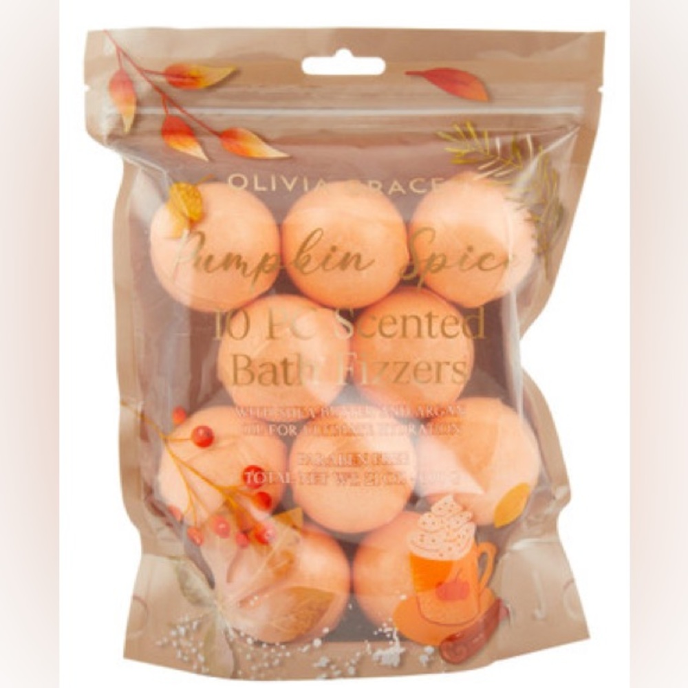 🎅🏻 SALE! Olivia Rae 10pc Pumpkin Spice Bath Fizzers Orange individually wrapped